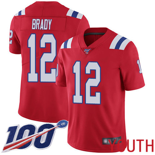 New England Patriots Football #12 Vapor Untouchable 100th Season Limited Red Youth Tom Brady Alternate NFL Jersey->women nfl jersey->Women Jersey